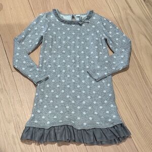Janie and Jack Grey Polka Dot Knit Dress with Ruffle Hem